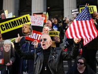 Demonstrators protest against Donald Trump outside of Madison Square Garden in New York, New York on October 27, 2024 as the former Presiden...