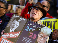 Demonstrators protest against Donald Trump outside of Madison Square Garden in New York, New York on October 27, 2024 as the former Presiden...