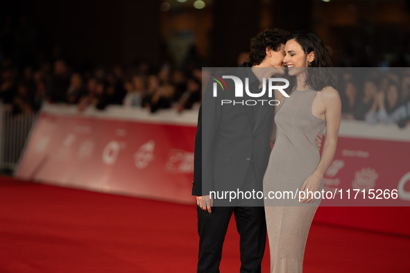 Antonio Banno and Romana Maggiora Vergano attend the ''Vita Da Carlo Terza Stagione'' red carpet during the 19th Rome Film Festival at Audit...