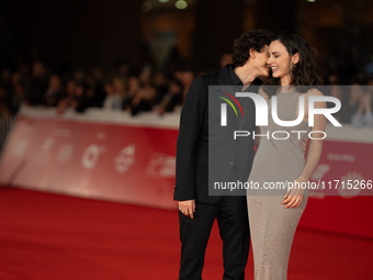 Antonio Banno and Romana Maggiora Vergano attend the ''Vita Da Carlo Terza Stagione'' red carpet during the 19th Rome Film Festival at Audit...