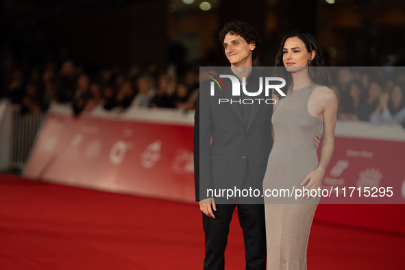 Antonio Banno and Romana Maggiora Vergano attend the ''Vita Da Carlo Terza Stagione'' red carpet during the 19th Rome Film Festival at Audit...