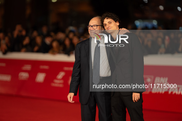 Carlo Verdone and Antonio Banno attend the ''Vita Da Carlo Terza Stagione'' red carpet during the 19th Rome Film Festival at Auditorium Parc...