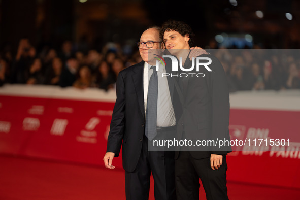 Carlo Verdone and Antonio Banno attend the ''Vita Da Carlo Terza Stagione'' red carpet during the 19th Rome Film Festival at Auditorium Parc...