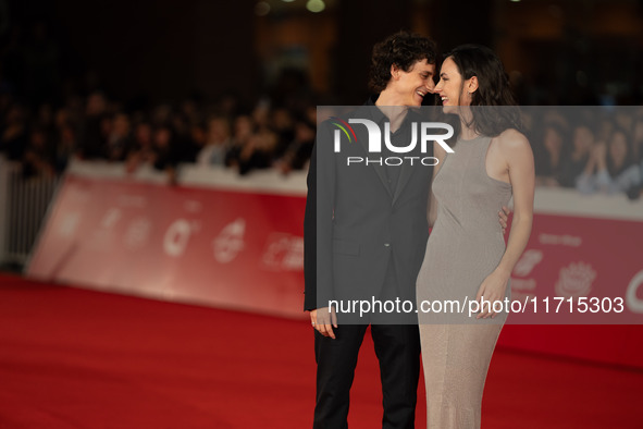 Antonio Banno and Romana Maggiora Vergano attend the ''Vita Da Carlo Terza Stagione'' red carpet during the 19th Rome Film Festival at Audit...