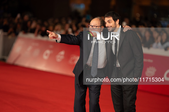 Carlo Verdone and Valerio Vestoso attend the ''Vita Da Carlo Terza Stagione'' red carpet during the 19th Rome Film Festival at Auditorium Pa...