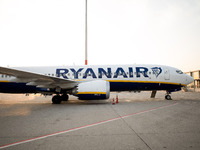 A Ryanair airplane is at Budapest airport in Hungary on October 27, 2024. (