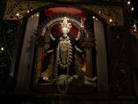 An idol of the Hindu goddess Kali is inside a ''pandal'' (a temporary platform), a decorated structure, ahead of the Kali Puja festival in K...