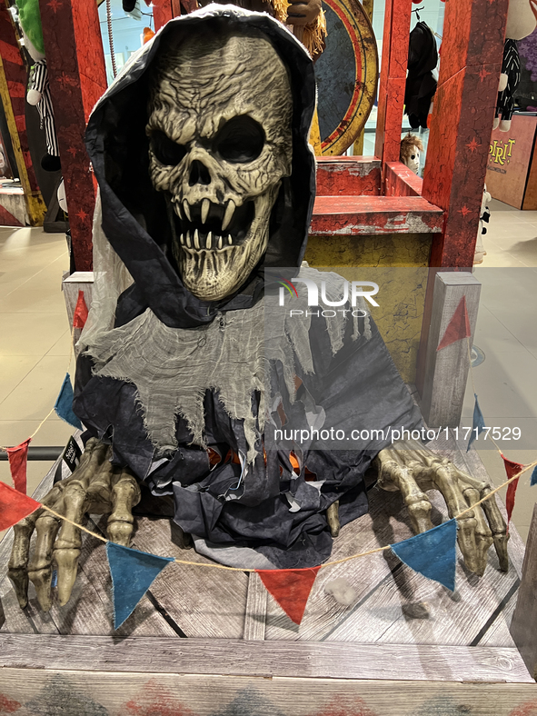 Halloween decorations are displayed at a shop in preparation for Halloween in Toronto, Ontario, Canada, on September 13, 2024. 