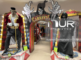 Halloween decorations are displayed at a shop in preparation for Halloween in Toronto, Ontario, Canada, on September 27, 2024. (