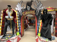 Halloween decorations are displayed at a shop in preparation for Halloween in Toronto, Ontario, Canada, on September 27, 2024. (