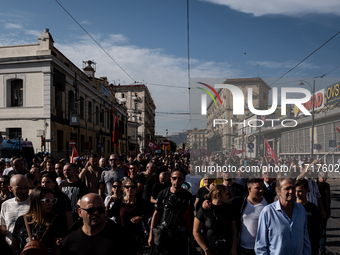 A demonstration takes place in Naples, Italy, outside the Poggioreale prison, where unemployed and working people gather to protest against...