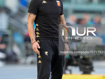 Alberto Gilardino head coach of Genoa CFC looks on during the Serie A Enilive match between SS Lazio and Genoa CF at Stadio Olimpico on Octo...