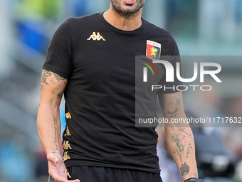 Alberto Gilardino head coach of Genoa CFC yells during the Serie A Enilive match between SS Lazio and Genoa CF at Stadio Olimpico on October...