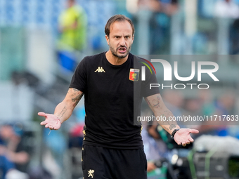 Alberto Gilardino head coach of Genoa CFC gestures during the Serie A Enilive match between SS Lazio and Genoa CF at Stadio Olimpico on Octo...