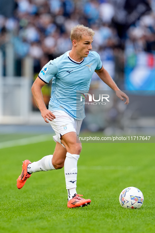 Gustav Isaksen of SS Lazio during the Serie A Enilive match between SS Lazio and Genoa CF at Stadio Olimpico on October 27, 2024 in Rome, It...