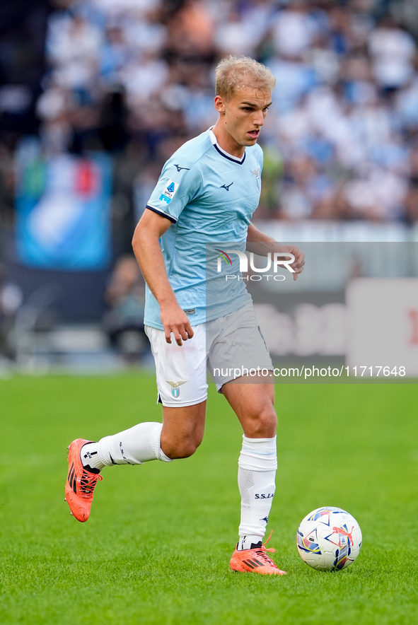 Gustav Isaksen of SS Lazio during the Serie A Enilive match between SS Lazio and Genoa CF at Stadio Olimpico on October 27, 2024 in Rome, It...