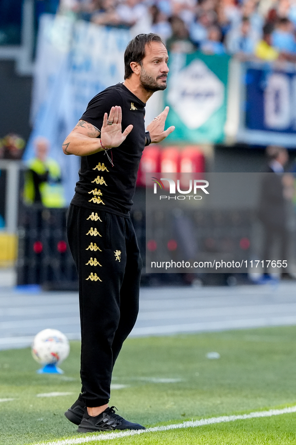 Alberto Gilardino head coach of Genoa CFC gestures during the Serie A Enilive match between SS Lazio and Genoa CF at Stadio Olimpico on Octo...