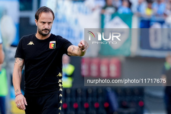 Alberto Gilardino head coach of Genoa CFC gestures during the Serie A Enilive match between SS Lazio and Genoa CF at Stadio Olimpico on Octo...