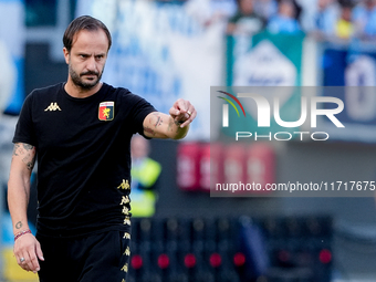 Alberto Gilardino head coach of Genoa CFC gestures during the Serie A Enilive match between SS Lazio and Genoa CF at Stadio Olimpico on Octo...