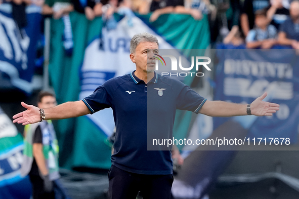 Marco Baroni head coach of SS Lazio gestures during the Serie A Enilive match between SS Lazio and Genoa CF at Stadio Olimpico on October 27...