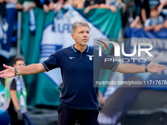 Marco Baroni head coach of SS Lazio gestures during the Serie A Enilive match between SS Lazio and Genoa CF at Stadio Olimpico on October 27...