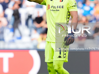 Nicola Leali of Genoa CFC gestures during the Serie A Enilive match between SS Lazio and Genoa CF at Stadio Olimpico on October 27, 2024 in...