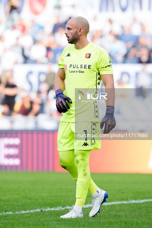 Nicola Leali of Genoa CFC during the Serie A Enilive match between SS Lazio and Genoa CF at Stadio Olimpico on October 27, 2024 in Rome, Ita...