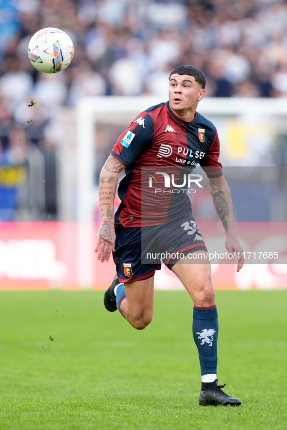 Alan Matturro of Genoa CFC during the Serie A Enilive match between SS Lazio and Genoa CF at Stadio Olimpico on October 27, 2024 in Rome, It...