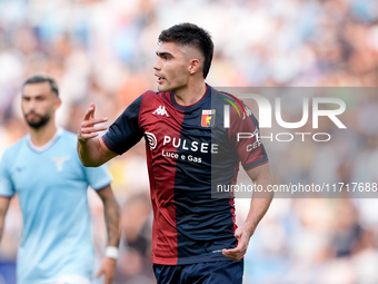 Johan Vasquez of Genoa CFC gestures during the Serie A Enilive match between SS Lazio and Genoa CF at Stadio Olimpico on October 27, 2024 in...