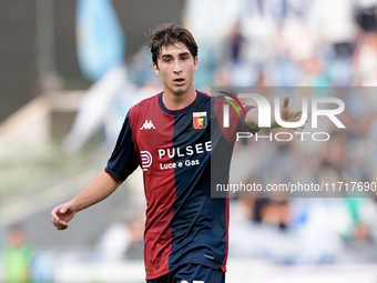 Fabio Miretti of Genoa CFC gestures during the Serie A Enilive match between SS Lazio and Genoa CF at Stadio Olimpico on October 27, 2024 in...