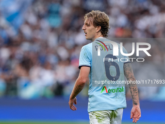 Nicolo' Rovella of SS Lazio looks on during the Serie A Enilive match between SS Lazio and Genoa CF at Stadio Olimpico on October 27, 2024 i...