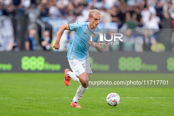 Gustav Isaksen of SS Lazio during the Serie A Enilive match between SS Lazio and Genoa CF at Stadio Olimpico on October 27, 2024 in Rome, It...