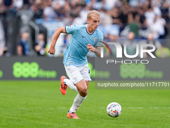 Gustav Isaksen of SS Lazio during the Serie A Enilive match between SS Lazio and Genoa CF at Stadio Olimpico on October 27, 2024 in Rome, It...