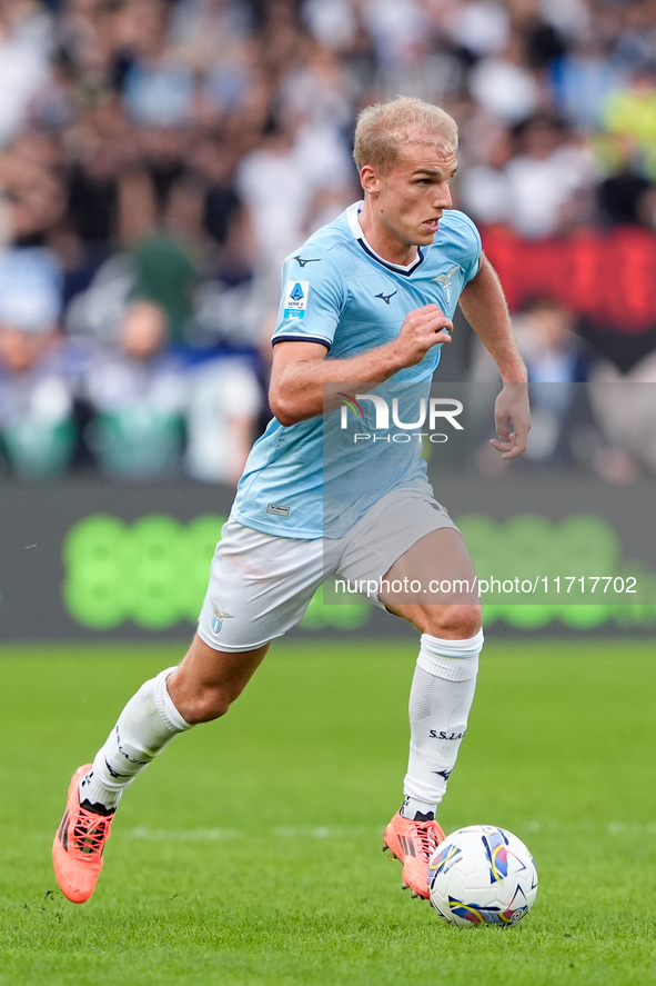 Gustav Isaksen of SS Lazio during the Serie A Enilive match between SS Lazio and Genoa CF at Stadio Olimpico on October 27, 2024 in Rome, It...