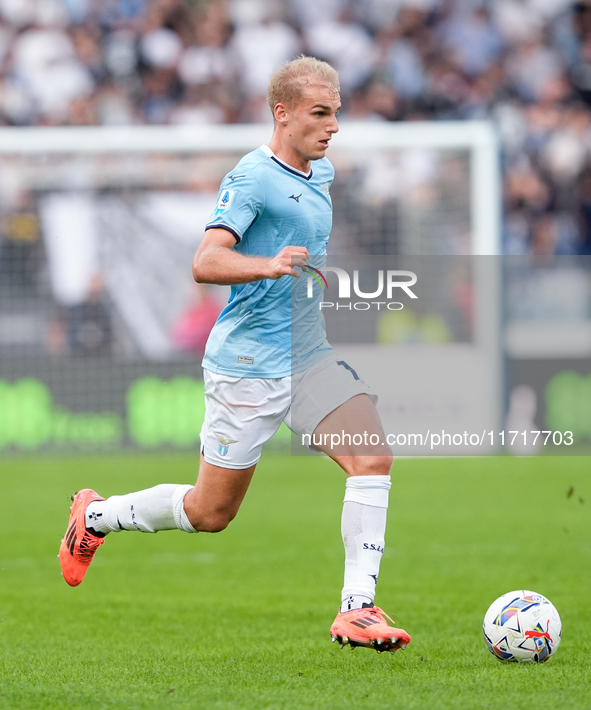 Gustav Isaksen of SS Lazio during the Serie A Enilive match between SS Lazio and Genoa CF at Stadio Olimpico on October 27, 2024 in Rome, It...