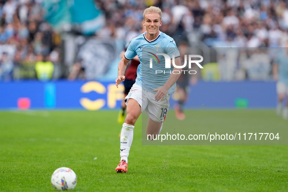 Gustav Isaksen of SS Lazio during the Serie A Enilive match between SS Lazio and Genoa CF at Stadio Olimpico on October 27, 2024 in Rome, It...