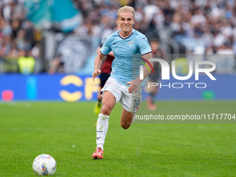 Gustav Isaksen of SS Lazio during the Serie A Enilive match between SS Lazio and Genoa CF at Stadio Olimpico on October 27, 2024 in Rome, It...