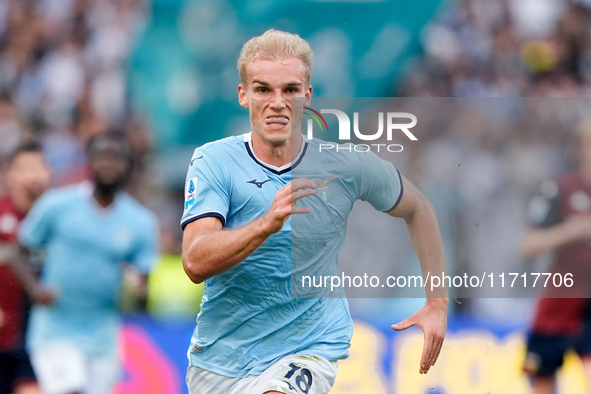 Gustav Isaksen of SS Lazio during the Serie A Enilive match between SS Lazio and Genoa CF at Stadio Olimpico on October 27, 2024 in Rome, It...