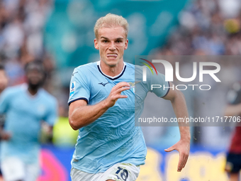 Gustav Isaksen of SS Lazio during the Serie A Enilive match between SS Lazio and Genoa CF at Stadio Olimpico on October 27, 2024 in Rome, It...