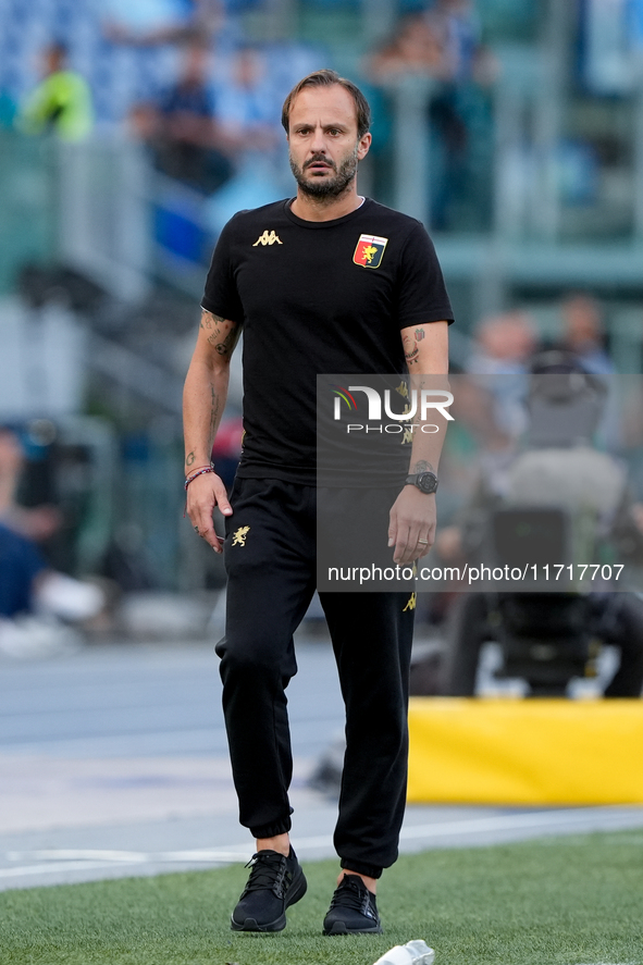 Alberto Gilardino head coach of Genoa CFC looks on during the Serie A Enilive match between SS Lazio and Genoa CF at Stadio Olimpico on Octo...