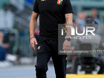 Alberto Gilardino head coach of Genoa CFC looks on during the Serie A Enilive match between SS Lazio and Genoa CF at Stadio Olimpico on Octo...