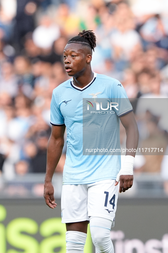 Tijjani Noslin of SS Lazio looks on during the Serie A Enilive match between SS Lazio and Genoa CF at Stadio Olimpico on October 27, 2024 in...