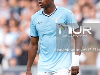 Tijjani Noslin of SS Lazio looks on during the Serie A Enilive match between SS Lazio and Genoa CF at Stadio Olimpico on October 27, 2024 in...