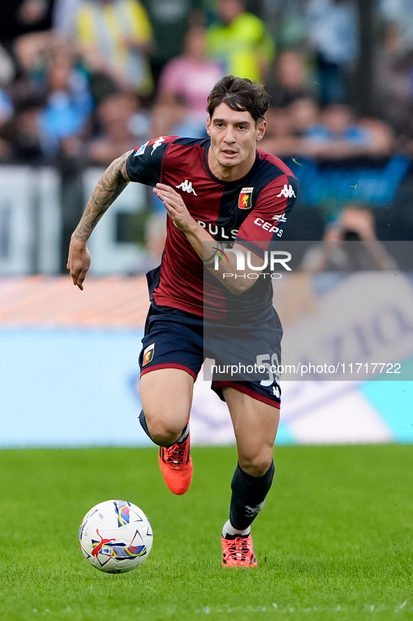 Alessandro Zanoli of Genoa CFC during the Serie A Enilive match between SS Lazio and Genoa CF at Stadio Olimpico on October 27, 2024 in Rome...