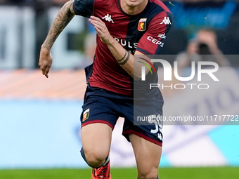 Alessandro Zanoli of Genoa CFC during the Serie A Enilive match between SS Lazio and Genoa CF at Stadio Olimpico on October 27, 2024 in Rome...