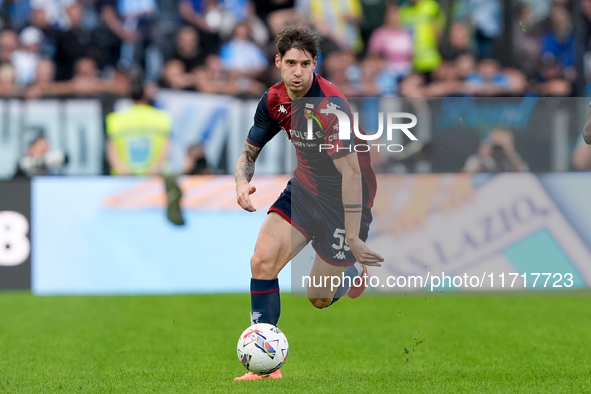 Alessandro Zanoli of Genoa CFC during the Serie A Enilive match between SS Lazio and Genoa CF at Stadio Olimpico on October 27, 2024 in Rome...