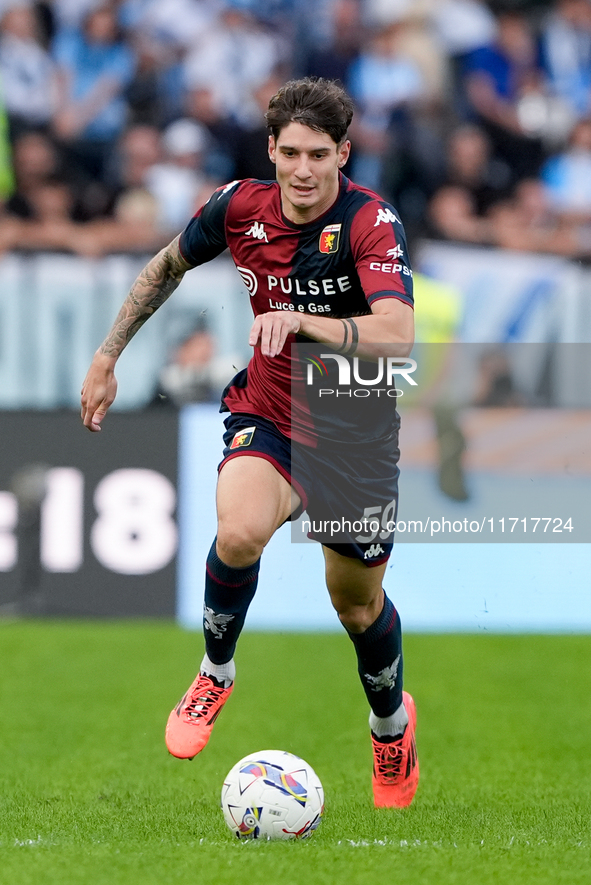 Alessandro Zanoli of Genoa CFC during the Serie A Enilive match between SS Lazio and Genoa CF at Stadio Olimpico on October 27, 2024 in Rome...