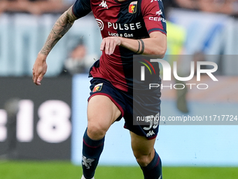 Alessandro Zanoli of Genoa CFC during the Serie A Enilive match between SS Lazio and Genoa CF at Stadio Olimpico on October 27, 2024 in Rome...