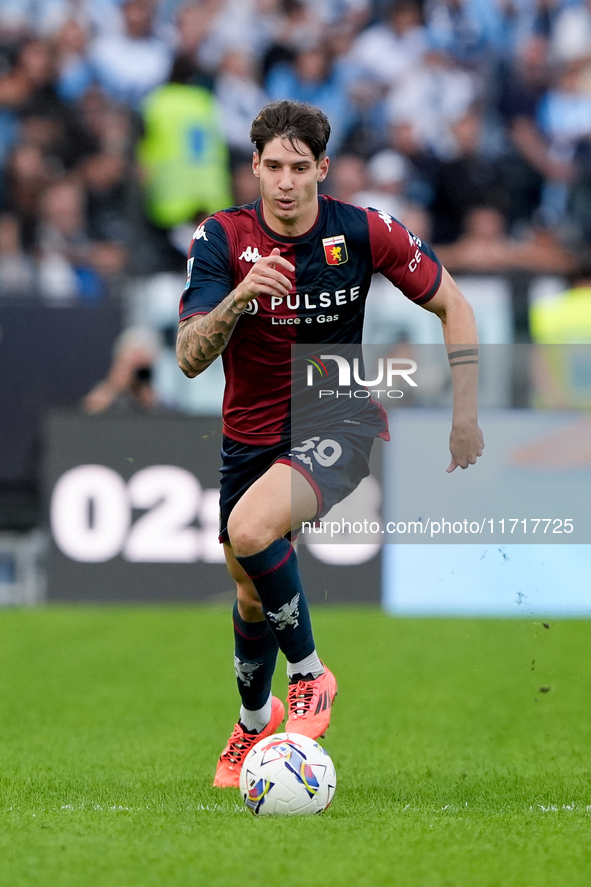 Alessandro Zanoli of Genoa CFC during the Serie A Enilive match between SS Lazio and Genoa CF at Stadio Olimpico on October 27, 2024 in Rome...