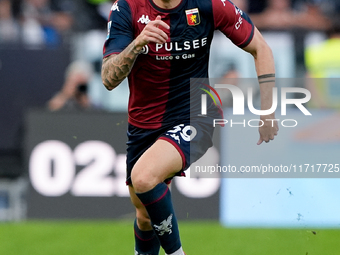 Alessandro Zanoli of Genoa CFC during the Serie A Enilive match between SS Lazio and Genoa CF at Stadio Olimpico on October 27, 2024 in Rome...